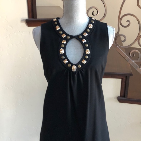 SOLD - INC Black Dress with Brass Bead Accents - Picture 3 of 7